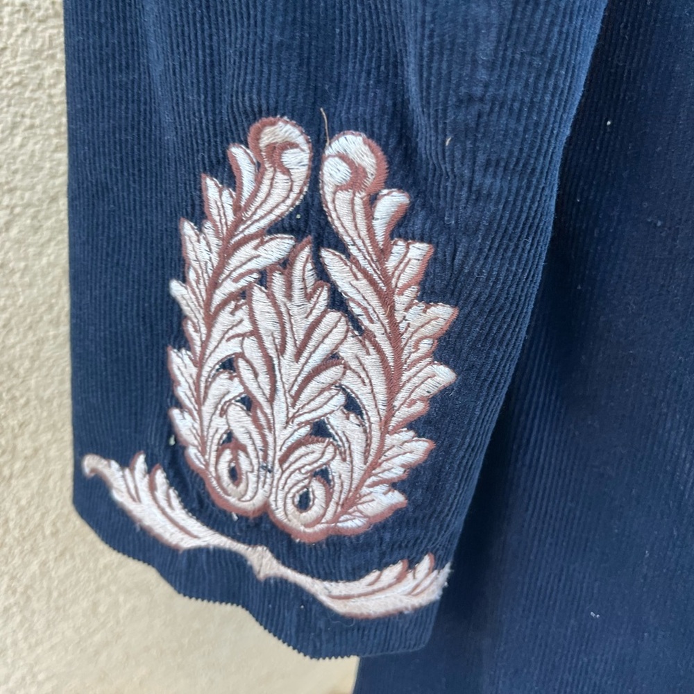 Johnny Was Corduroy Embroidered Navy Blue Long Coat  size S/M - Picture 9 of 12